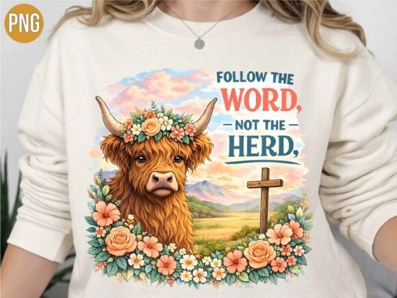 Download Highland Cow Christian Cross Flowers PNG - Premium Resources
