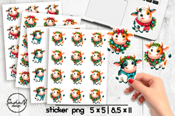Download Cute Christmas Cow Sticker Set - Cute Collection