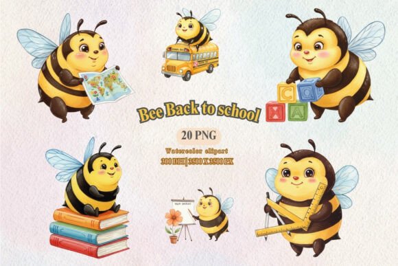 Download Cute Bee School Watercolor Clipart Set - Cute Collection