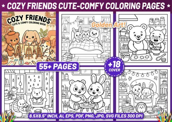 Download Cozy Friends Cute &amp; Comfy Coloring Pages - Cute Collection