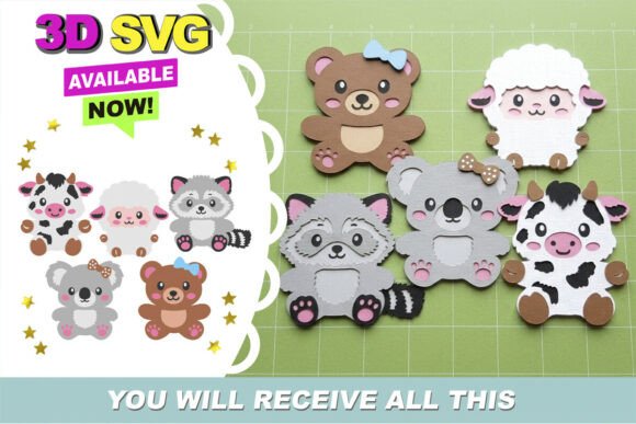 Download Stuffed Animals Kawaii 3D SVG - Animal Collection
