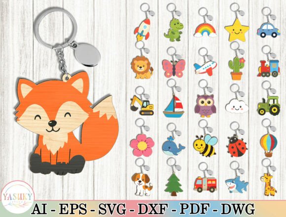 Download Cute Animal &amp; Kids Keychain SVG Bundle - Cute Collection