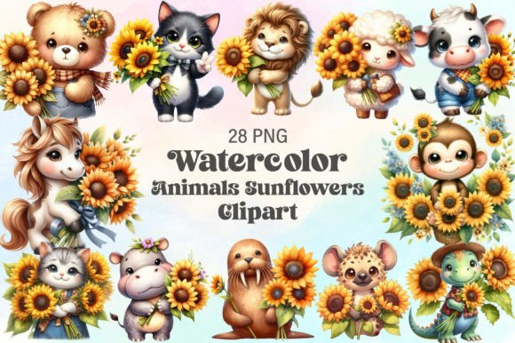 Download Watercolor Animals Sunflowers Clipart - Animal Collection