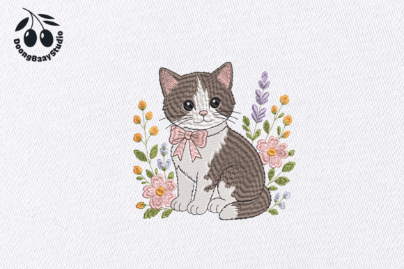 Download Cute Floral Cat Embroidery Design - Cute Collection