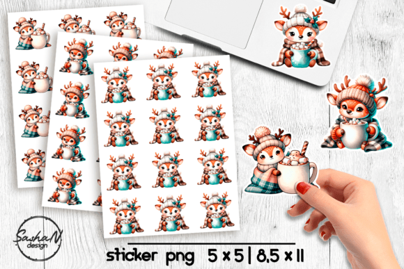 Download Cute Winter Reindeer Cocoa Stickers Png - Cute Collection