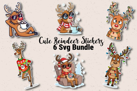 Download Cute Reindeer Sticker SVG Bundle - Cute Collection