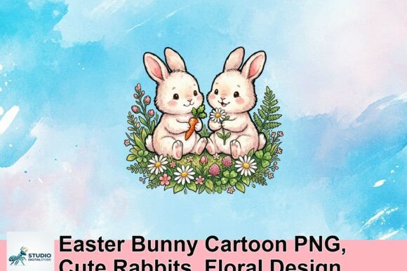 Download Easter Bunny Cartoon PNG, Cute Rabbits, Floral Design - Cute Collection