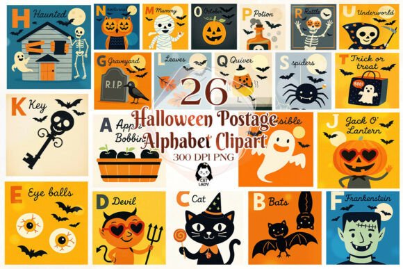 Download Cute Halloween Postage Alphabet Clipart - Cute Collection