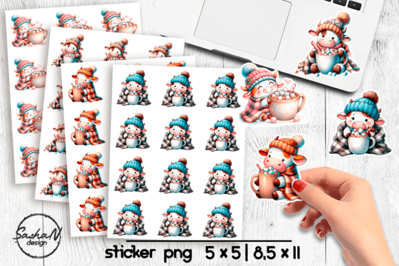 Download Cute Winter Cow Cocoa Stickers Png - Cute Collection