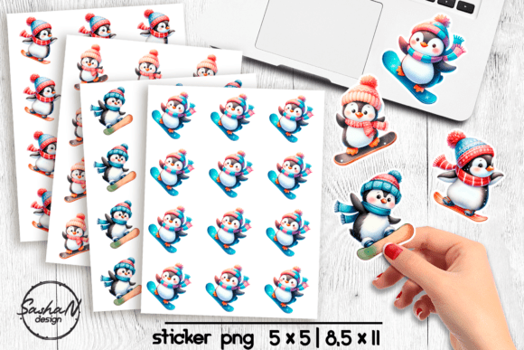 Download Penguin Snowboarding Cute Stickers - Cute Collection