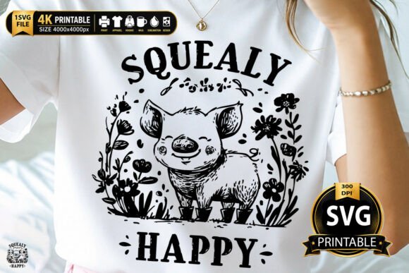 Download Squealy Happy Cute Pig Floral Design - Cute Collection