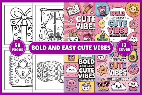 Download Cute Vibes Bold and Easy Coloring Book - Cute Collection
