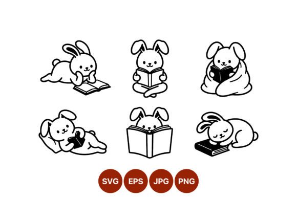 Download Cute Bunny Reading Book Line Art - Cute Collection