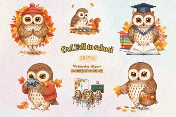 Download Cute Fall Owl School Clipart Set - Cute Collection